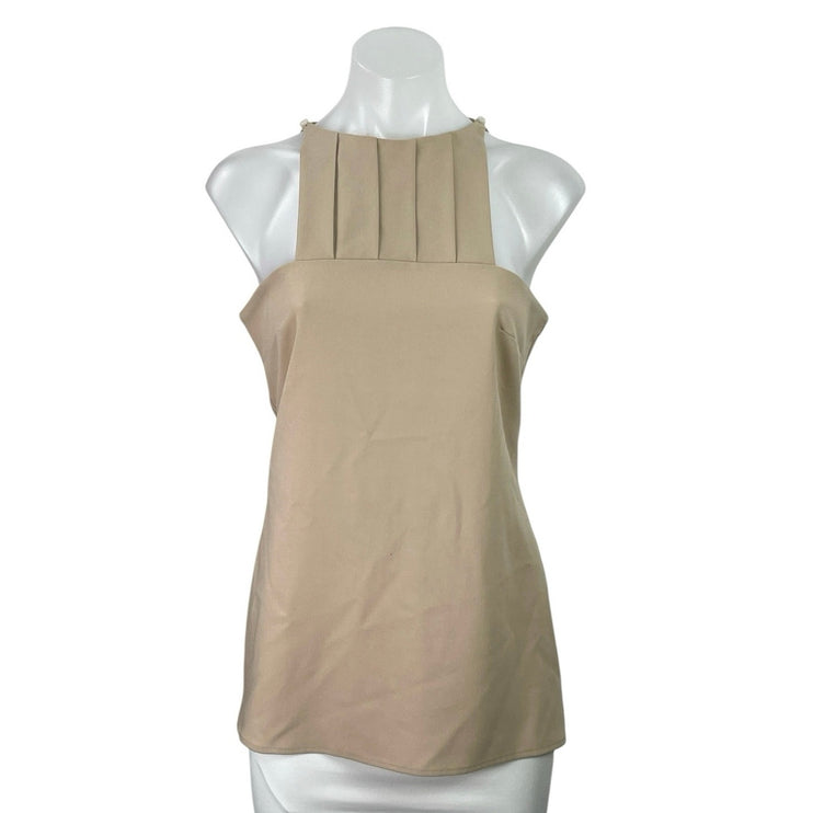 Chiara Baschieri Beige Pleated Square Neck Sleeveless Halter Tank Blouse Top 42