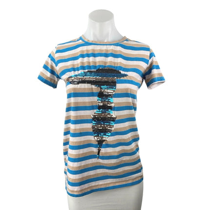 Trussardi Jeans Women's Multicolor Striped Sequin Short Sleeve T Shirt Tee Top M