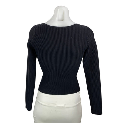 Aritzia Babaton Black Long Sleeve Sculpt Ribbed Knit Sweetheart Neck Sweater XS