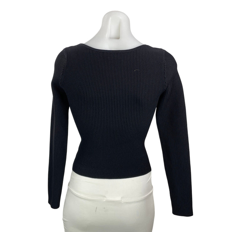 Aritzia Babaton Black Long Sleeve Sculpt Ribbed Knit Sweetheart Neck Sweater XS