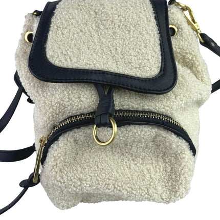 Zara Women's White Black Mini Sherpa Fleece Shearling Adjustable Strap Backpack