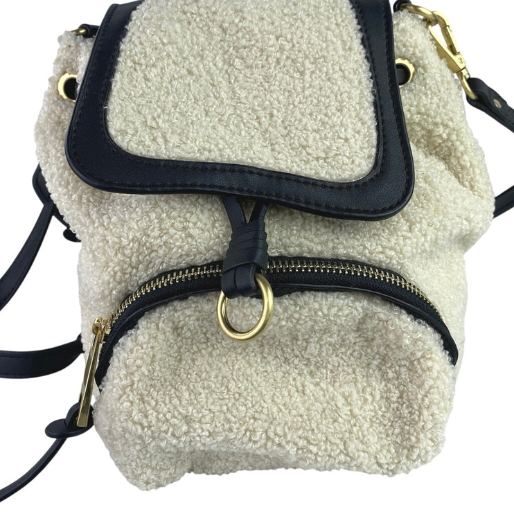 Zara Women's White Black Mini Sherpa Fleece Shearling Adjustable Strap Backpack