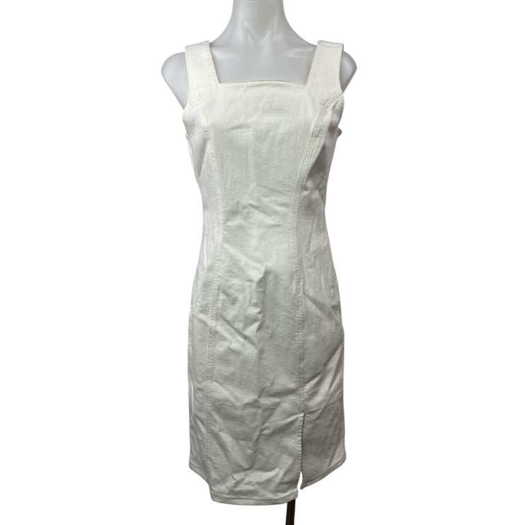 J.Crew White Square Neck Sleeveless Slit Zipper Mini Tank A-Line Denim Dress 4