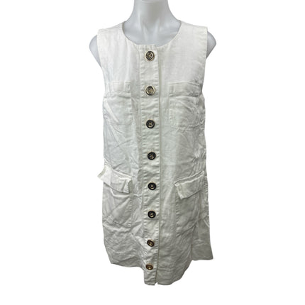 J.Crew 100% Linen Women's White Sleeveless Button Down Mini Shift Shirt Dress S
