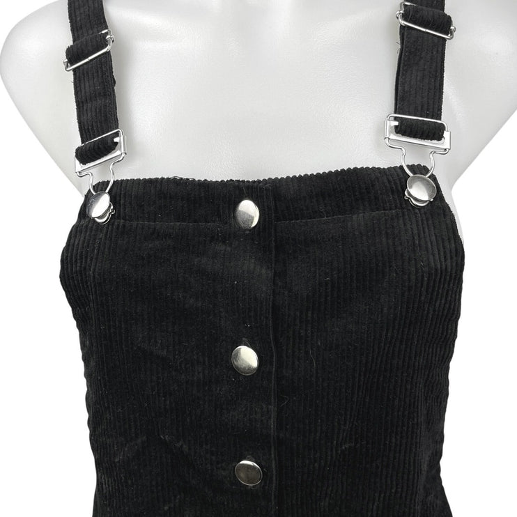 NEW Francesca's Jessie Black Corduroy Button Down Pinafore Mini Overall Dress S