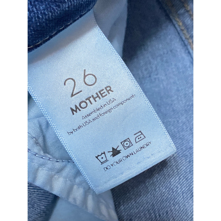 Mother Women's Blue High Waisted Medium Wash Raw Hem Skinny Denim Jeans Size 26