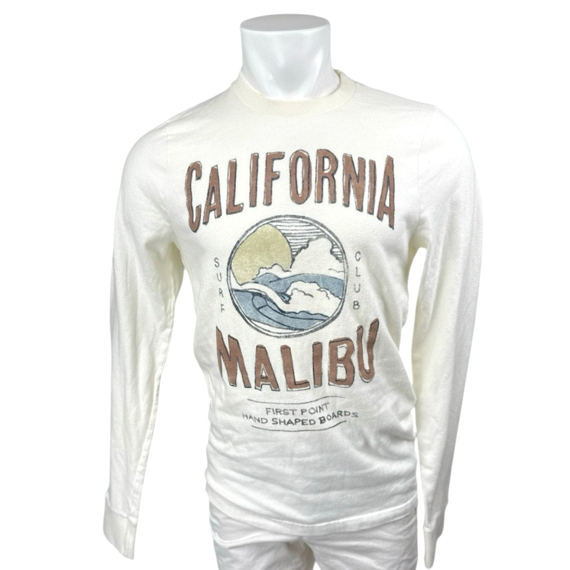 Hollister Men's White Malibu California Long Sleeve Graphic Tee T
