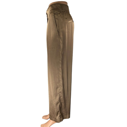 Abercrombie & Fitch Brown Gold Satin Pleated Wide Leg Trousers Dress Pants Sz 28