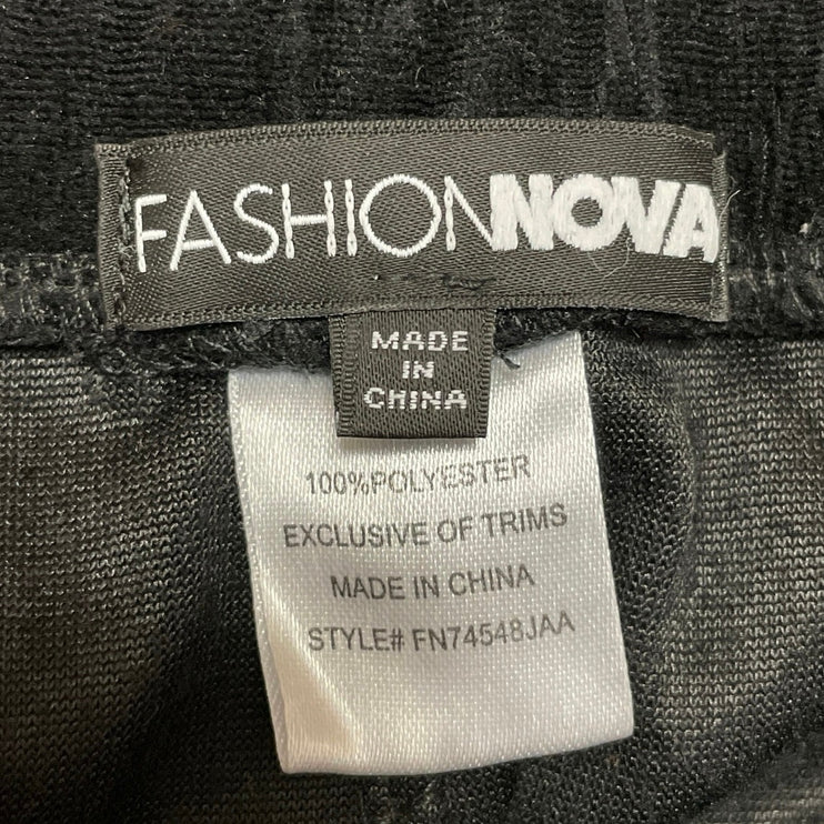 Fashion Nova velvet Velour Saint Rhinestone High Rise Cargo Trousers Pants Sz L