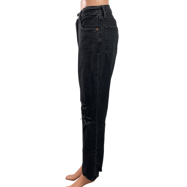 Abercrombie & Fitch The Ankle Straight High Rise Black Distressed Denim Jeans 27