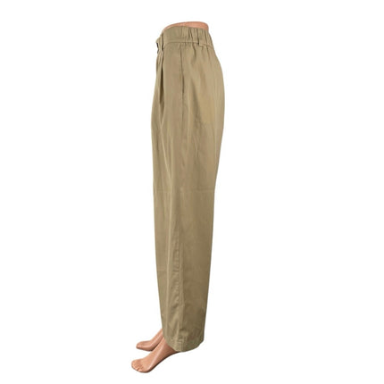 Zara Women Beige High Rise Pleated Palazzo Wide Leg Trousers Chino Dress Pants S