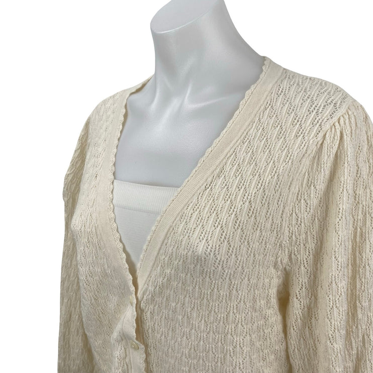Old Navy Women's Cream Long Sleeve Button Up Pointelle Cardigan Sweater Top Sz L