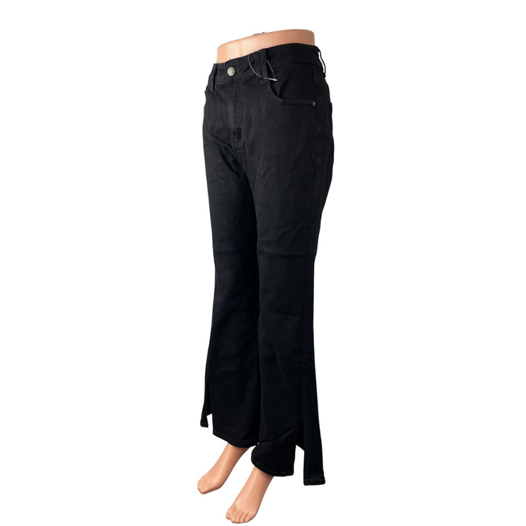 NEW Bowknot Women's Black High Rise Slit Flared Bootcut Denim Jeans Size XL