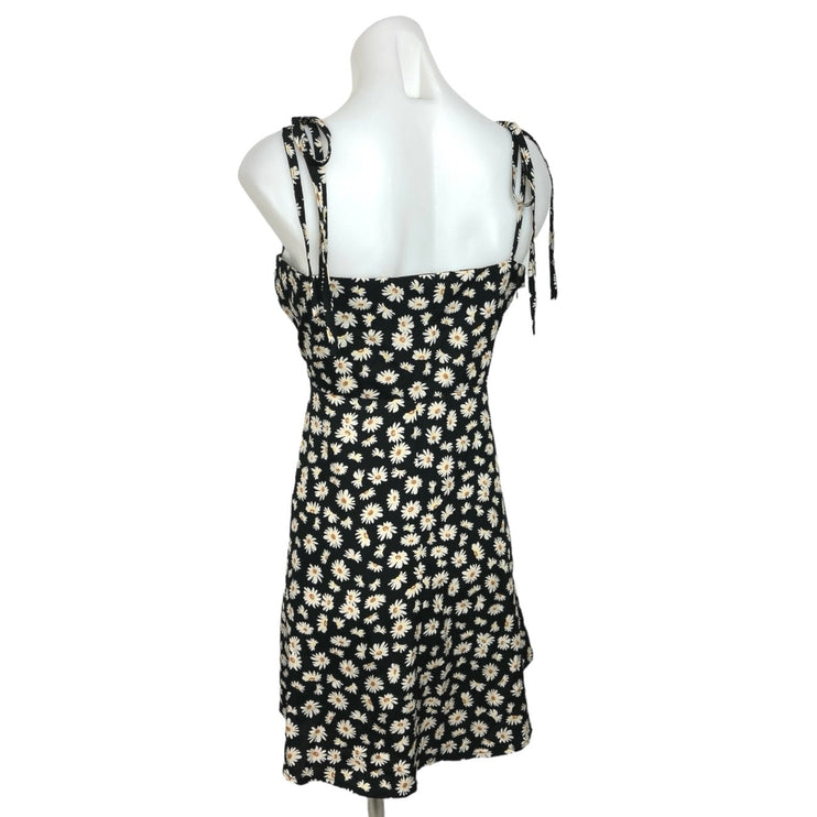 Shein Black Daisy Floral Square Neck Tie Sleeve A Line Mini Dress Size XL