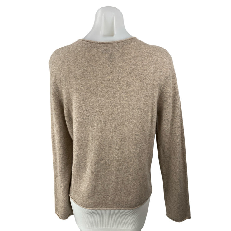 Aqua 100% Cashmere Women's Beige Crew Neck Long Sleeve Sweatshirt Sweater Top L