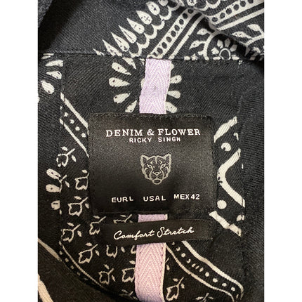 Denim & Flower Black Paisley Bandana Print Short Sleeve Button Up Shirt Top Sz L