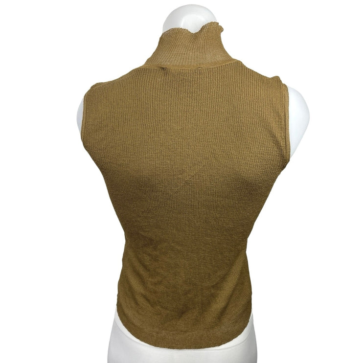 Zara Brown Beige Sleeveless Turtleneck Knitted Stretch Sweater Tank Top Size M