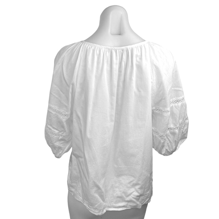 Abercrombie & Fitch White Half Sleeve Peasant Eyelet Boho Blouse Top Size S