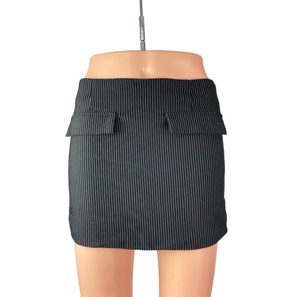 Superdown Black White Pinstriped Faux Pocket High Waist Pencil Mini Skirt Size S