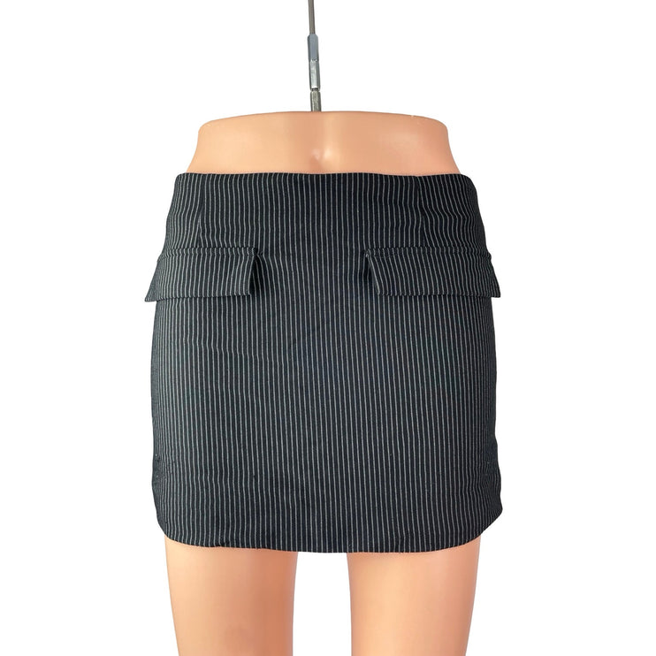 Superdown Black White Pinstriped Faux Pocket High Waist Pencil Mini Skirt Size S