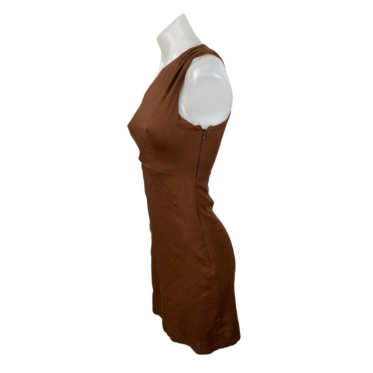 Billy J Brown Linen Cut Out One Shoulder Sleeveless Mini Tank Bodycon Dress Sz 6