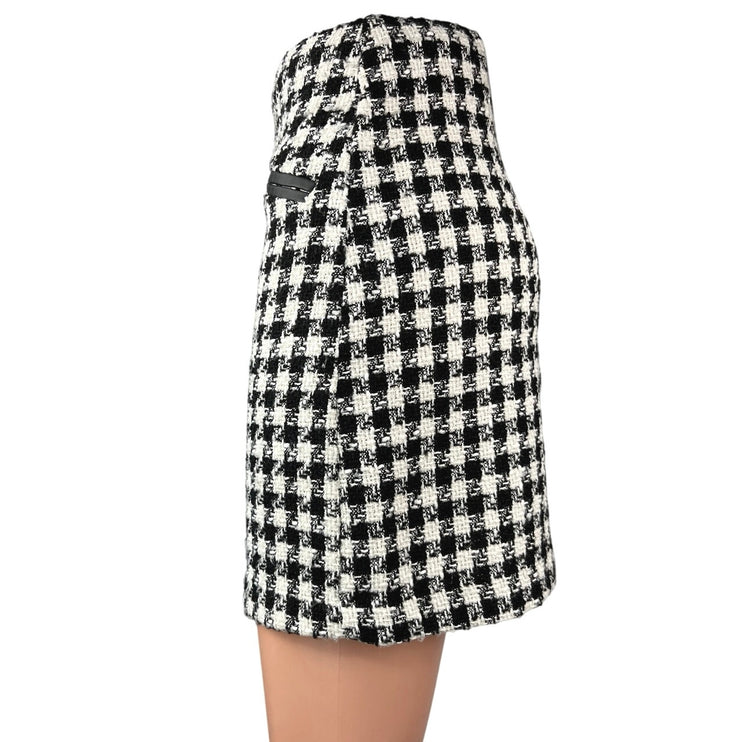 Stradivarius Black White Tweed Plaid Checkered Zip Up Mini Pencil Skirt Size 0