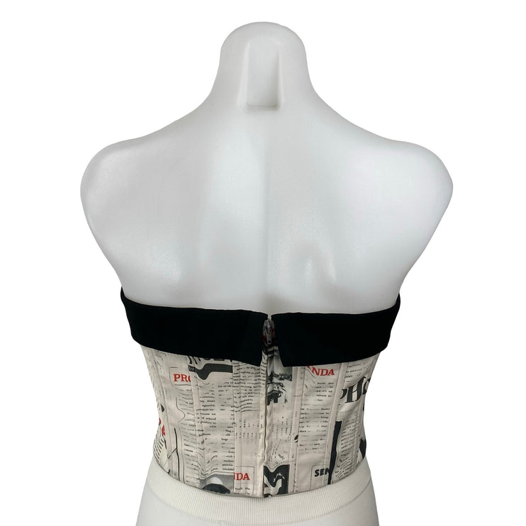 With Jéan Carla Read All About It Print Strapless Tube Bandeau Crop Corset Top M