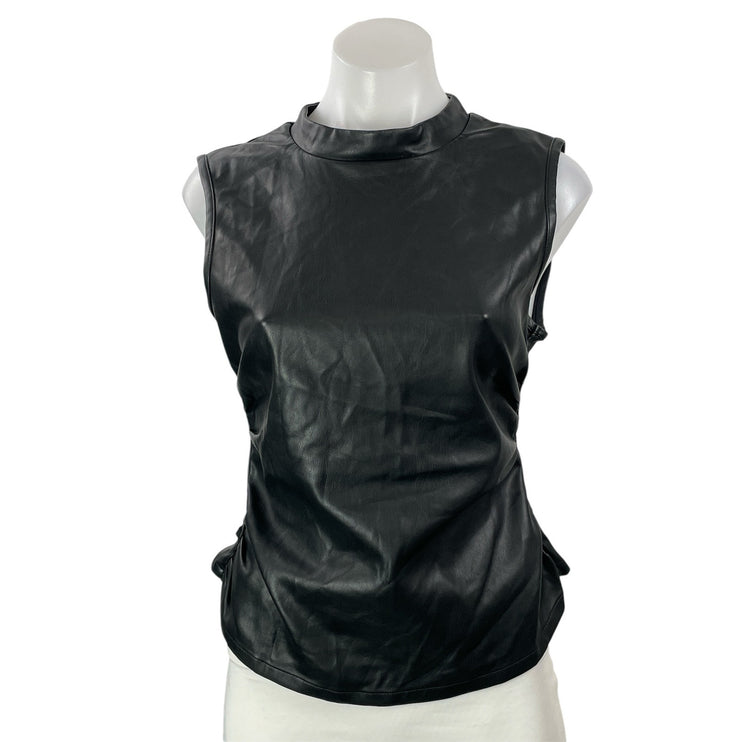 WeWoreWhat Women's Black Faux Leather Vegan Sleeveless Mock Neck Tank Top Size M