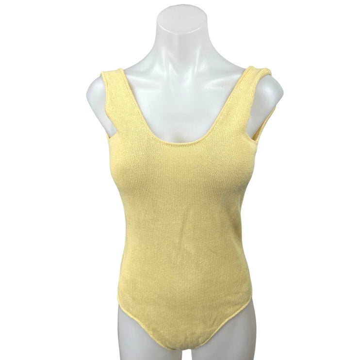 Zara Women's Yellow Sleeveless Knitted Backless Bodysuit Cami Tank Top Size M