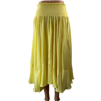 Anthropologie Women's Yellow Smocked Asymmetrical Handkerchief Hem Midi Skirt S