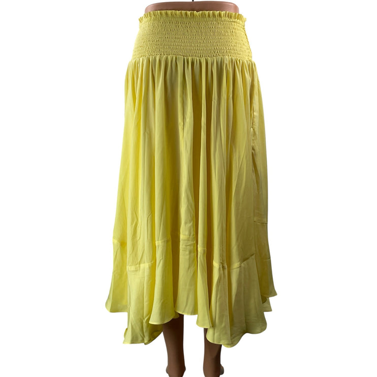 Anthropologie Women's Yellow Smocked Asymmetrical Handkerchief Hem Midi Skirt S