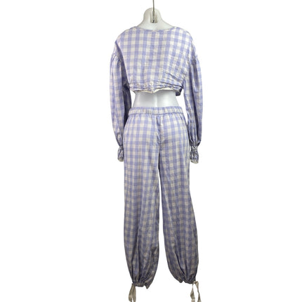 Out From Under Charlotte Bow Purple Chekered Plaid Blouse & Trouser Pants Set S