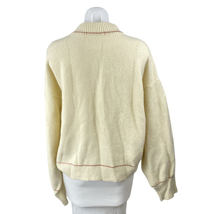Fox + Hawk Women's Cream Long Sleeve Mock Neck Knit Relaxed Sweater Top Size M