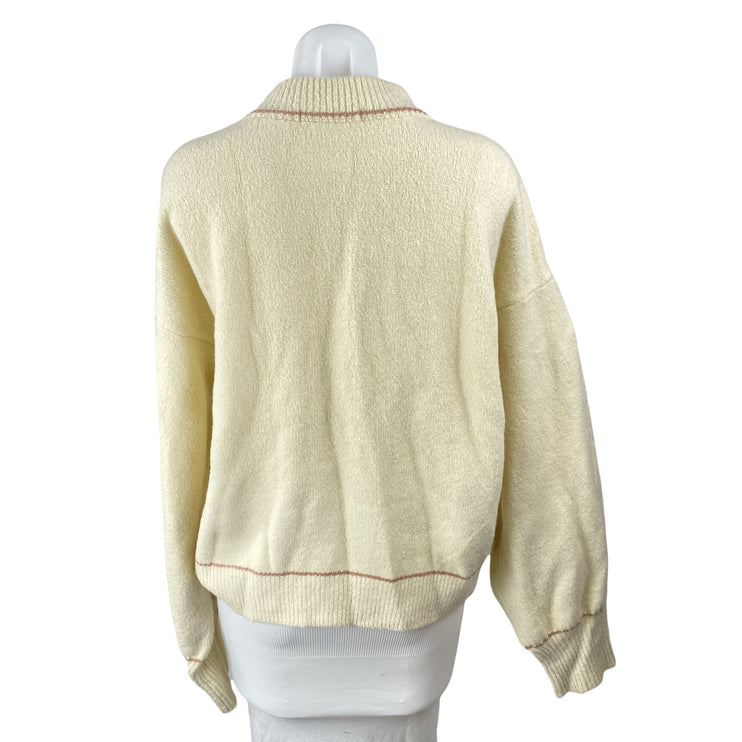 Fox + Hawk Women's Cream Long Sleeve Mock Neck Knit Relaxed Sweater Top Size M