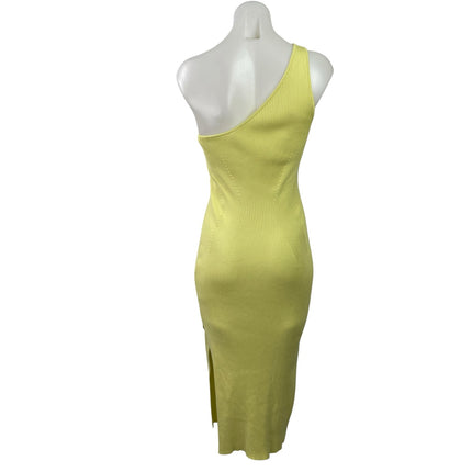 Anthropologie Women's Yellow Ribbed Knit One Shoulder Midi Bodycon Dress Size S