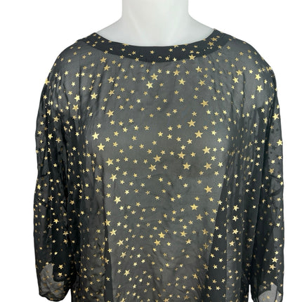 Glamorous Curve Black Gold Star Chiffon Sheer Long Sleeve Cover Up Blouse Top 20