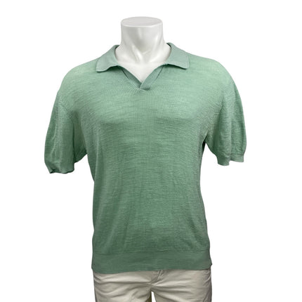 ID Menswear Men's Green Linen Knit Short Sleeve Golf Polo Sweater Top Size L