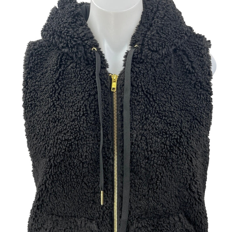 Adam Selman Black Sleeveless Teddy Fleece Sherpa Zip Hooded Vest Coat Jacket S