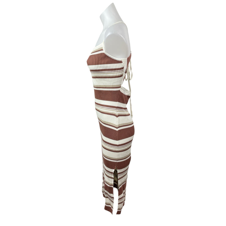 Abercrombie & Fitch Brown Ribbed Knit Cami Slit Tie Tank Midi Bodycon Dress Sz L