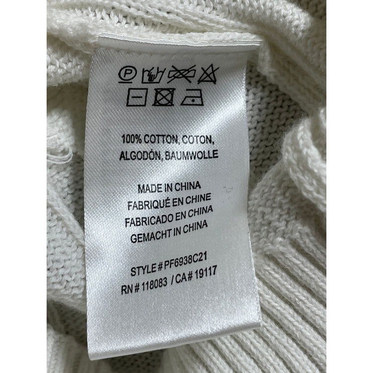 Minnierose Women's White Cable Knit Round Neck Long Sleeve Sweater Top Size M