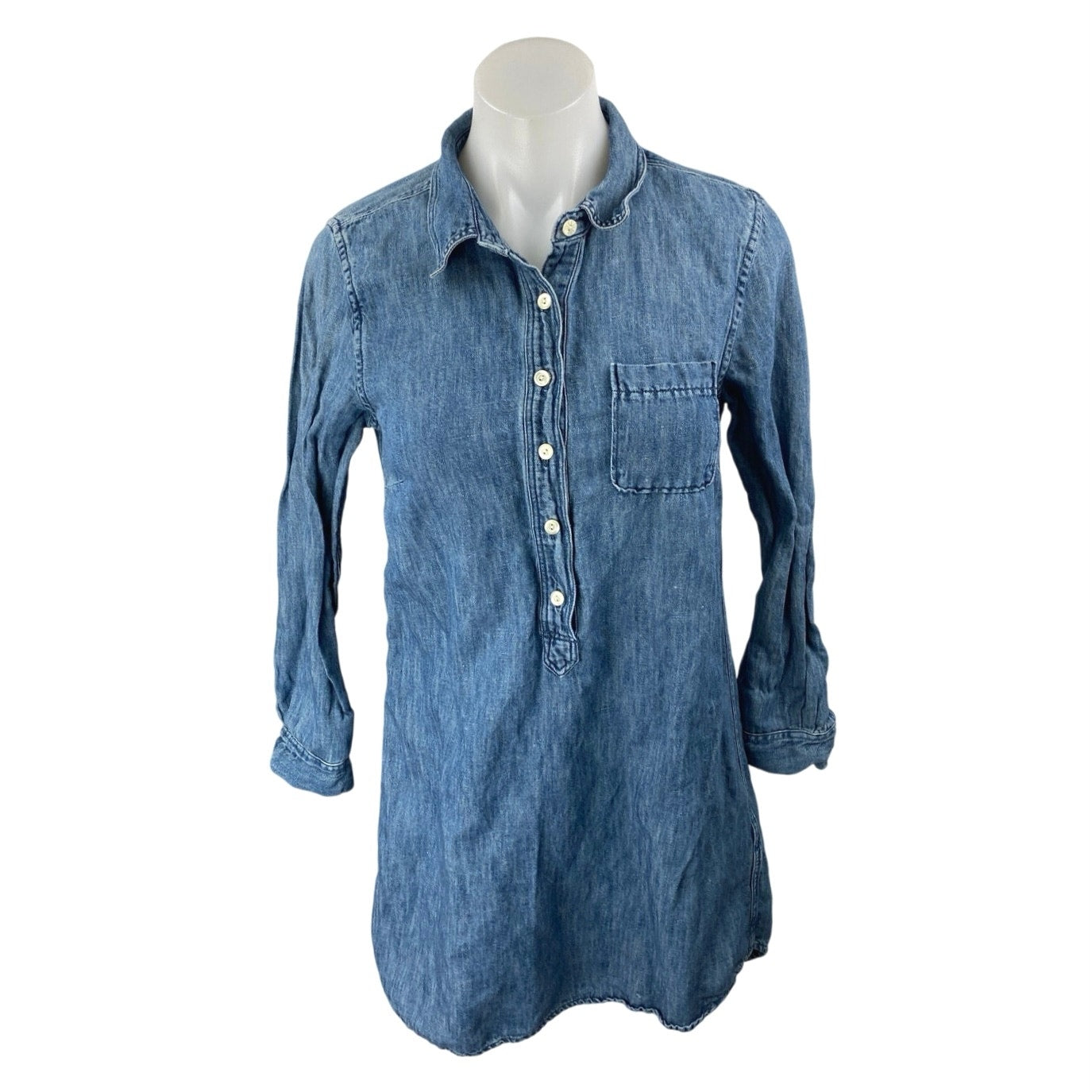 J.Crew Blue Long Sleeve Chambray Denim Jeans Button Front Mini Shirt Dress Sz 4