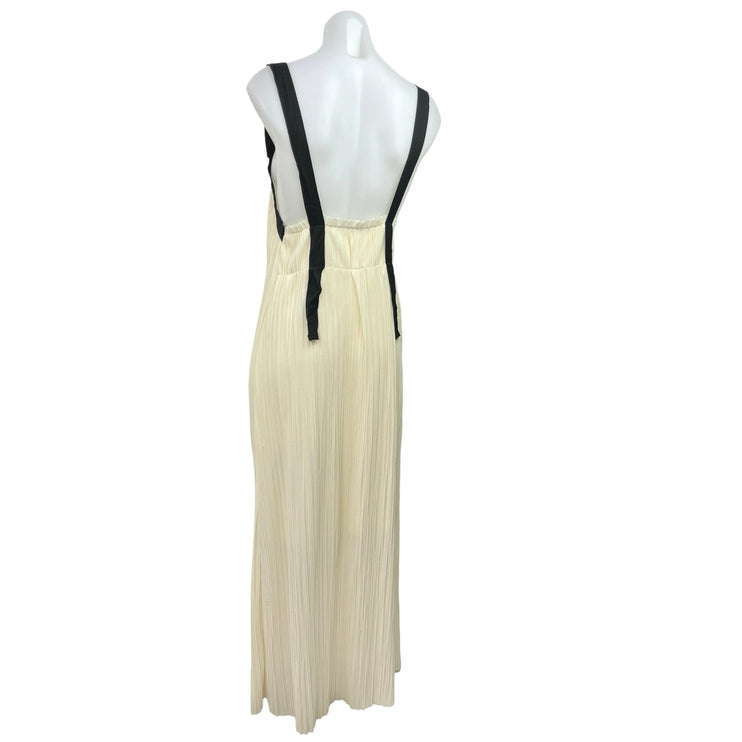 Zara Ivory Chiffon Sleeveless Plisse Pleated Open Back Flowy Maxi Dress Size S