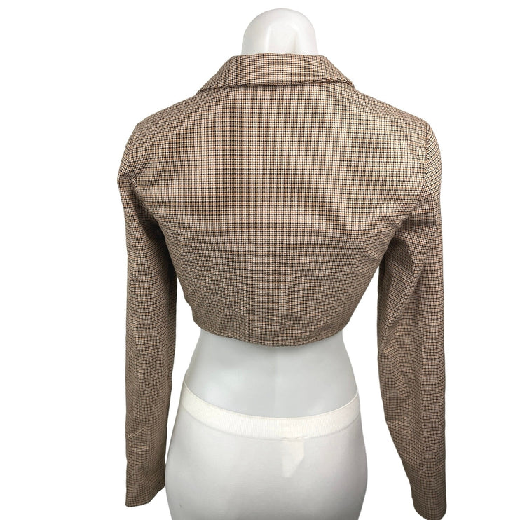 Zara Beige Houndstooth Collared Notch Lapel Long Sleeve Blazer Crop Top Size XS