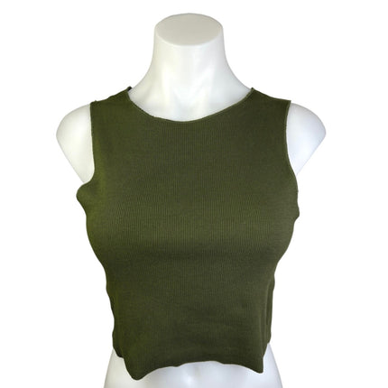 Zara Women's Green Ribbed Knit Crew Neck Sleeveless Stretch Crop Tank Top Sz M