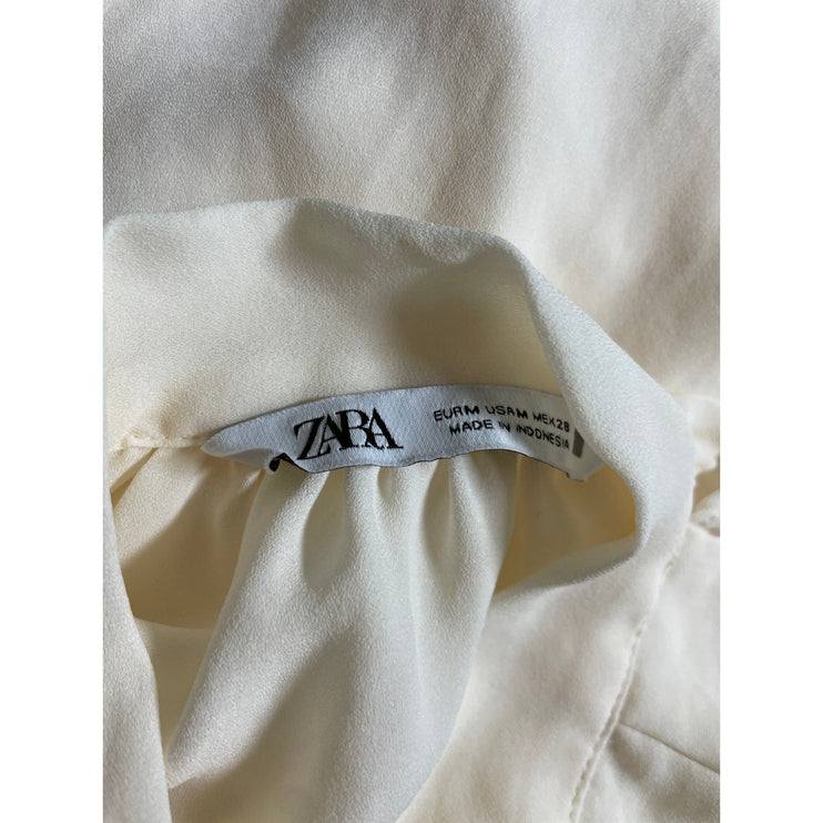 Zara Women's Cream Long Sleeve Ruffle Tiered Button Down Shirt Blouse Top Size M