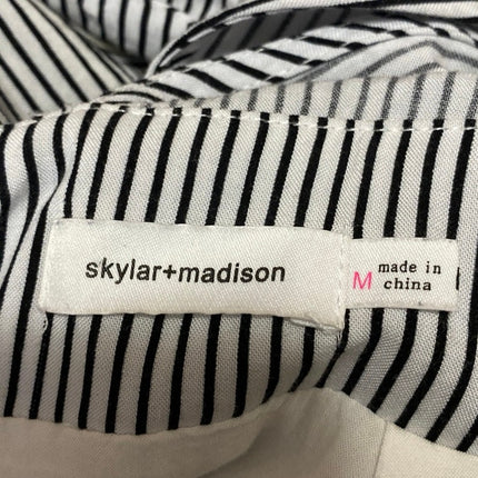 Skylar + Madison White Black Striped Short Sleeve Plunging Wide Leg Jumpsuit M