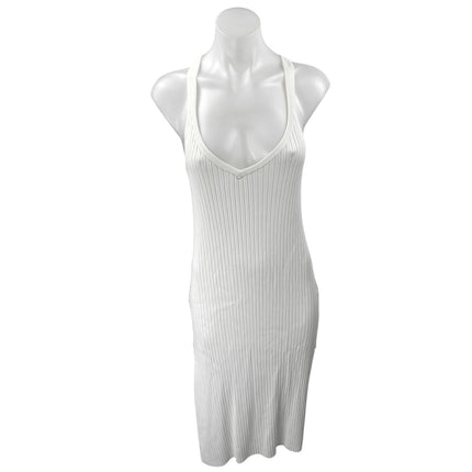 BCBGMaxazria Womens White Rib Knit Sleeveless Racerback Midi Boycon Tank Dress S