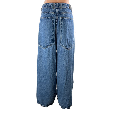 Zara Women's Blue High Waisted Y2k Wide Leg Baggy Palazzo Denim Jeans Size 10