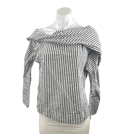 Topshop Women's Black White Striped Long Sleeve Boat Neck Collar Blouse Top 6