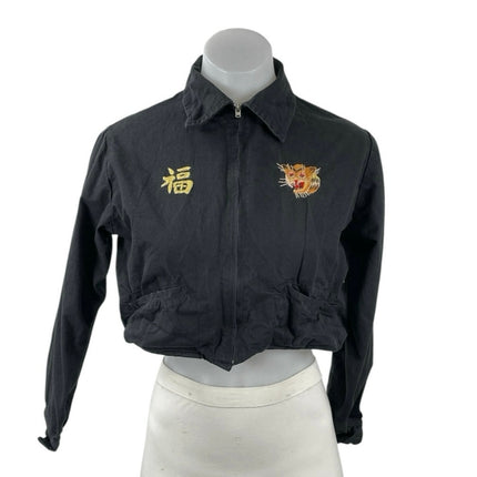 Backers Vietnam Souvenir Embroidery Collar Long Sleeve Crop Bomber Coat Jacket S
